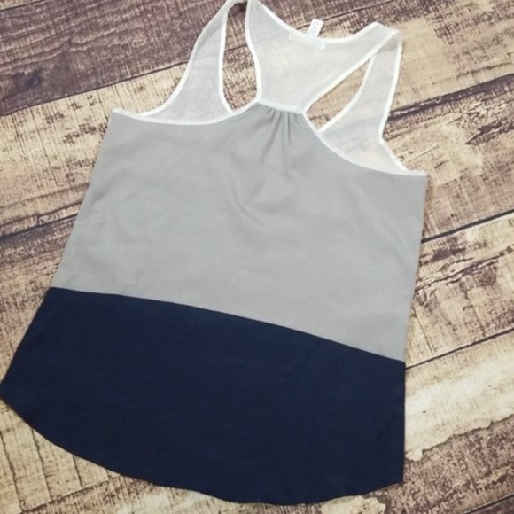 Ambiance Apparel | Gray/Pink/Navy Color Block Striped Chiffon/Sheer Tank | Sz M - Picture 3 of 8